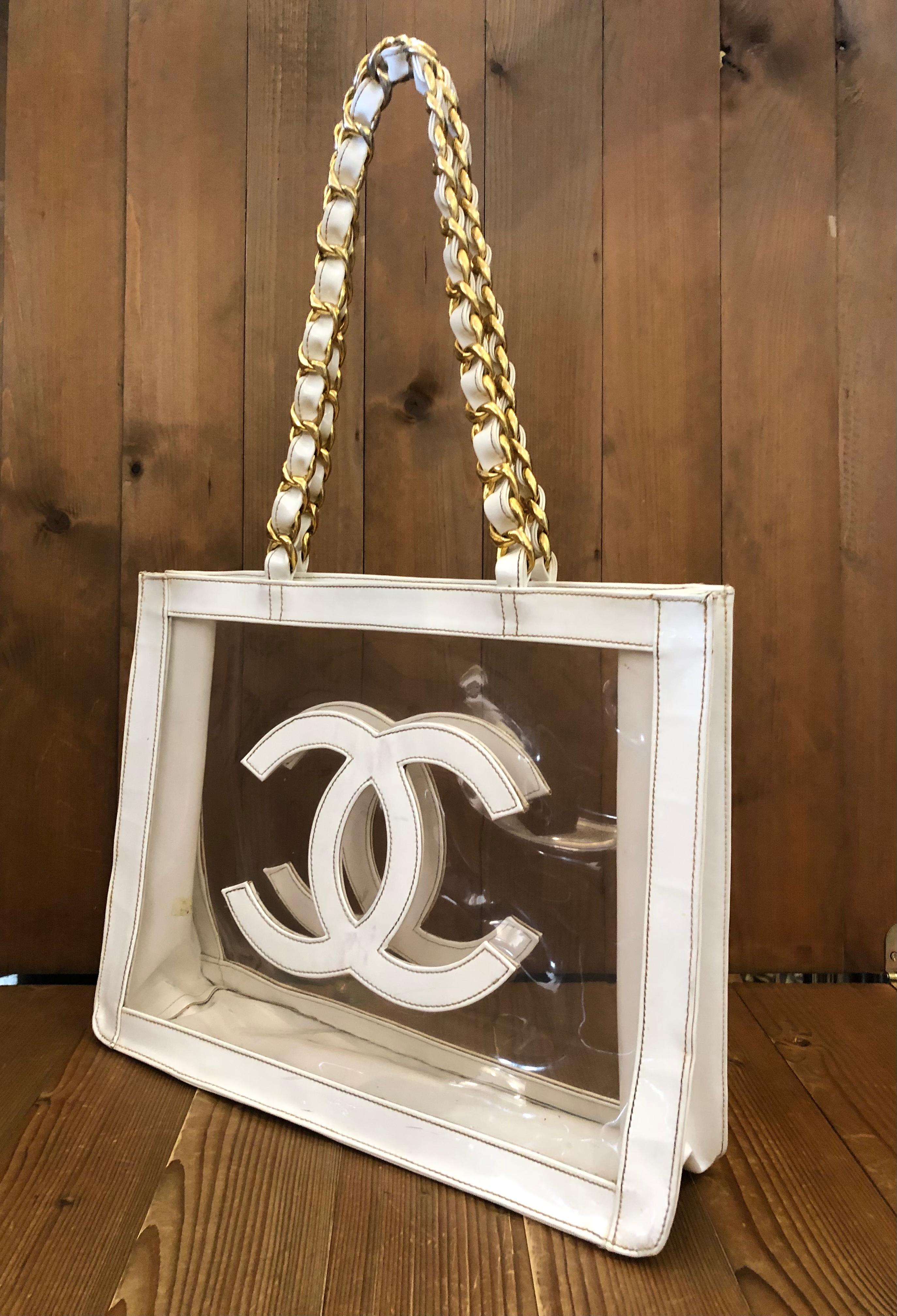 1990s CHANEL Jumbo Barbie Vinyl Chain Tote Off White 2