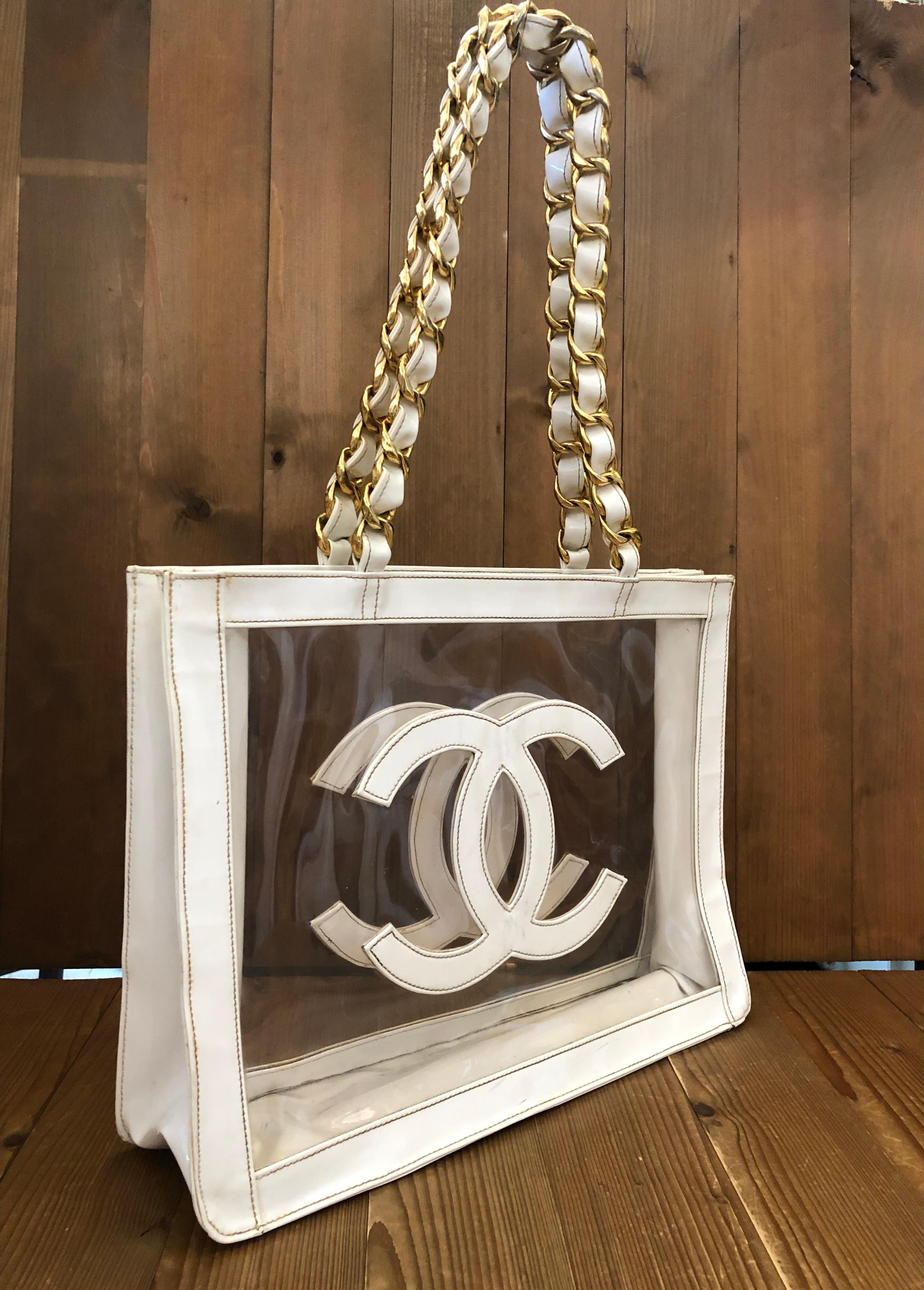 1990s CHANEL Jumbo Barbie Vinyl Chain Tote Off White 3