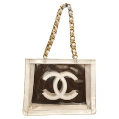 1990s CHANEL Jumbo Barbie Vinyl Chain Tote Off White