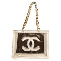 Vintage 1990s CHANEL Jumbo Barbie Vinyl Chain Tote Off White 