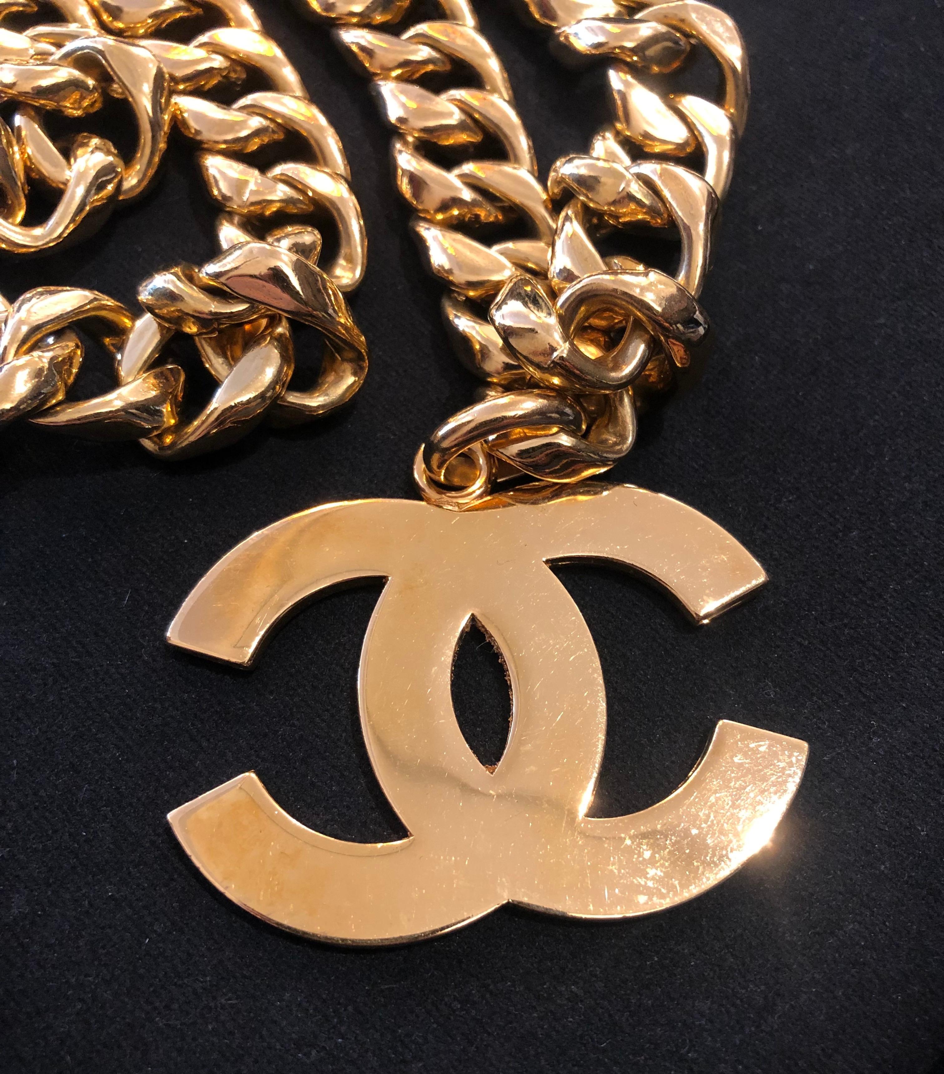 1990s Chanel Jumbo Gold Toned Chain CC Necklace Belt  1