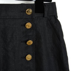 1990s Chanel Jupe Portefeuille FR40/42 Black Linen Wrap Skirt US10/12