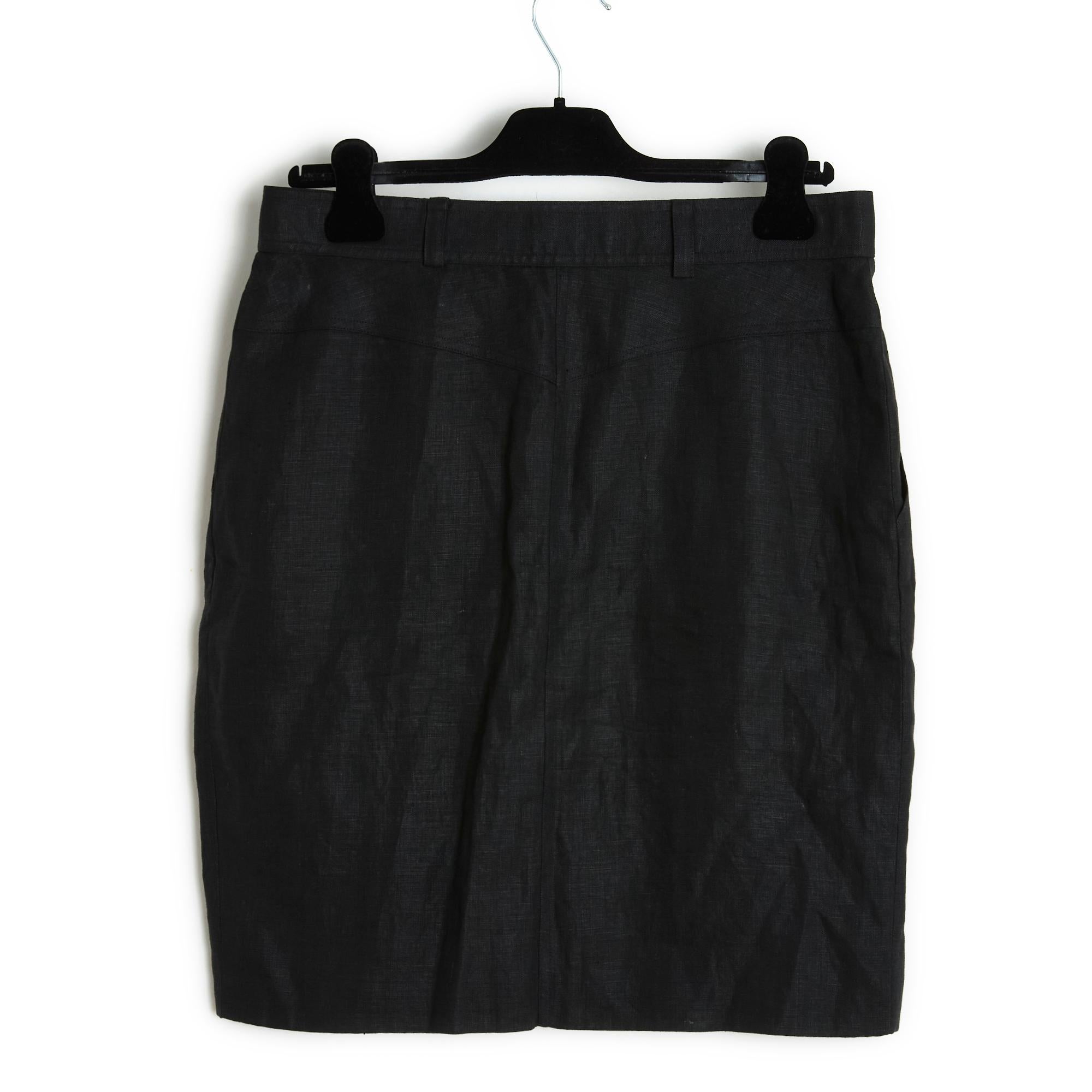 1990s Chanel Jupe Portefeuille FR40/42 Black Linen Wrap Skirt US10/12 For Sale 1