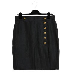 Vintage 1990s Chanel Jupe Portefeuille FR40/42 Black Linen Wrap Skirt US10/12