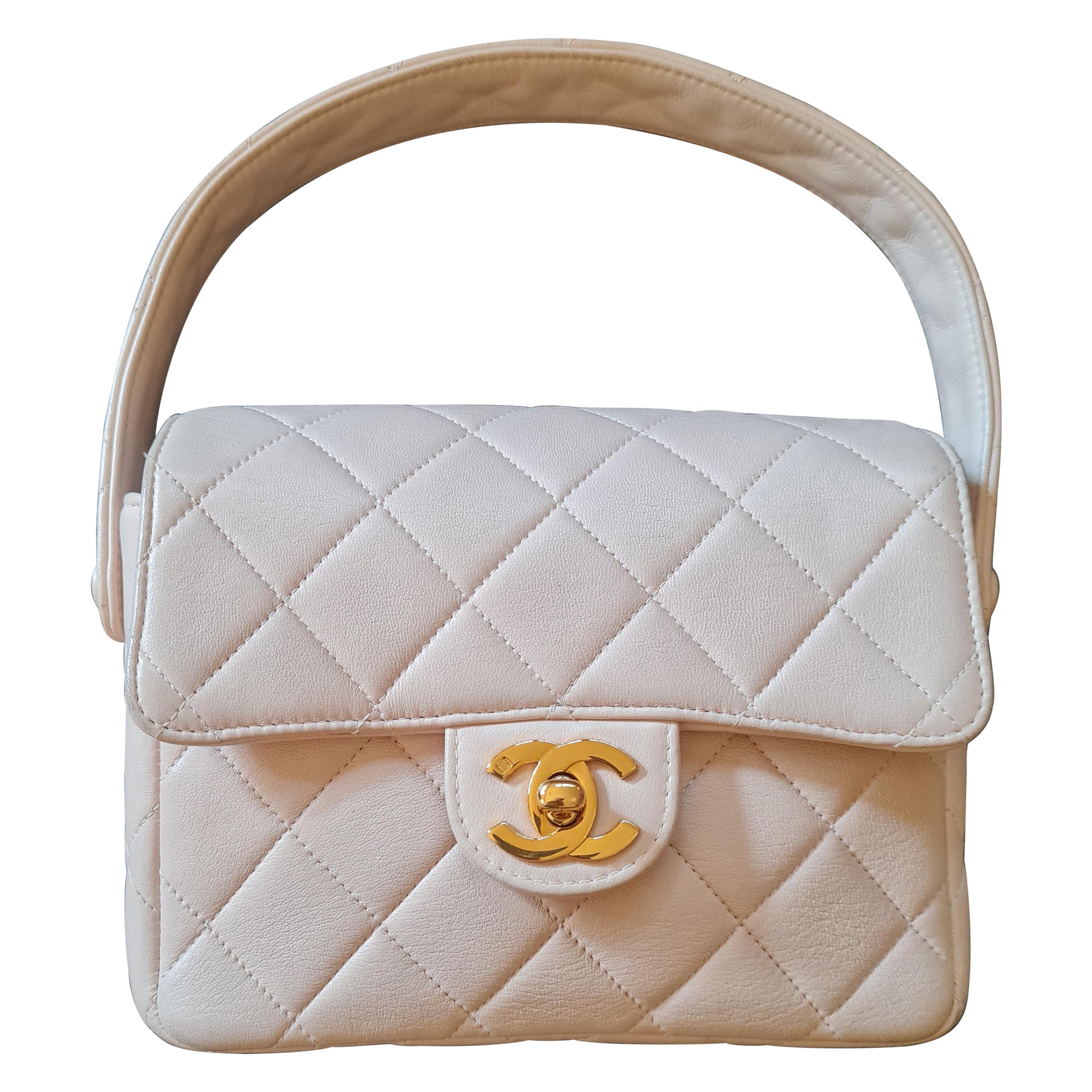 1990s Chanel Lambskin Quilted Mini Top Handle Bag