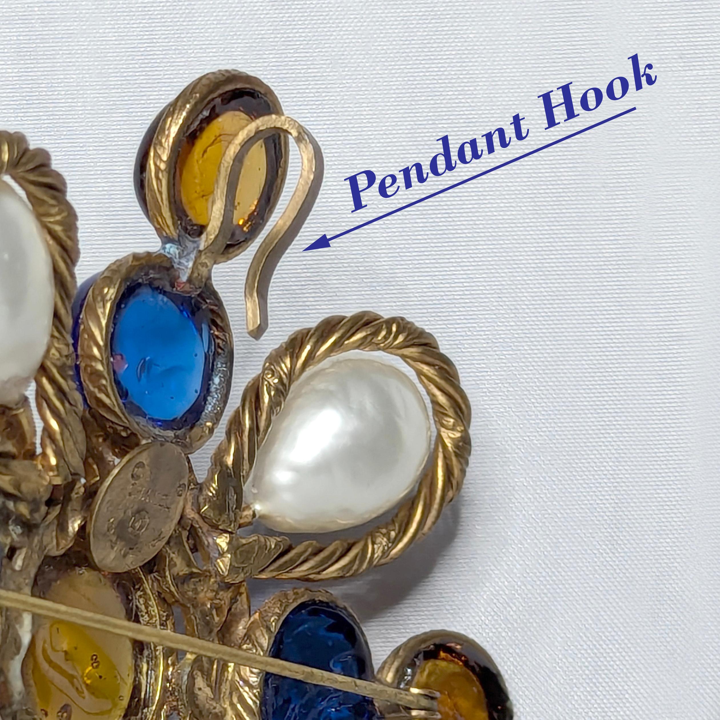 1970s CHANEL Large Gripoix Glass Pearl Brooch Pendant 4