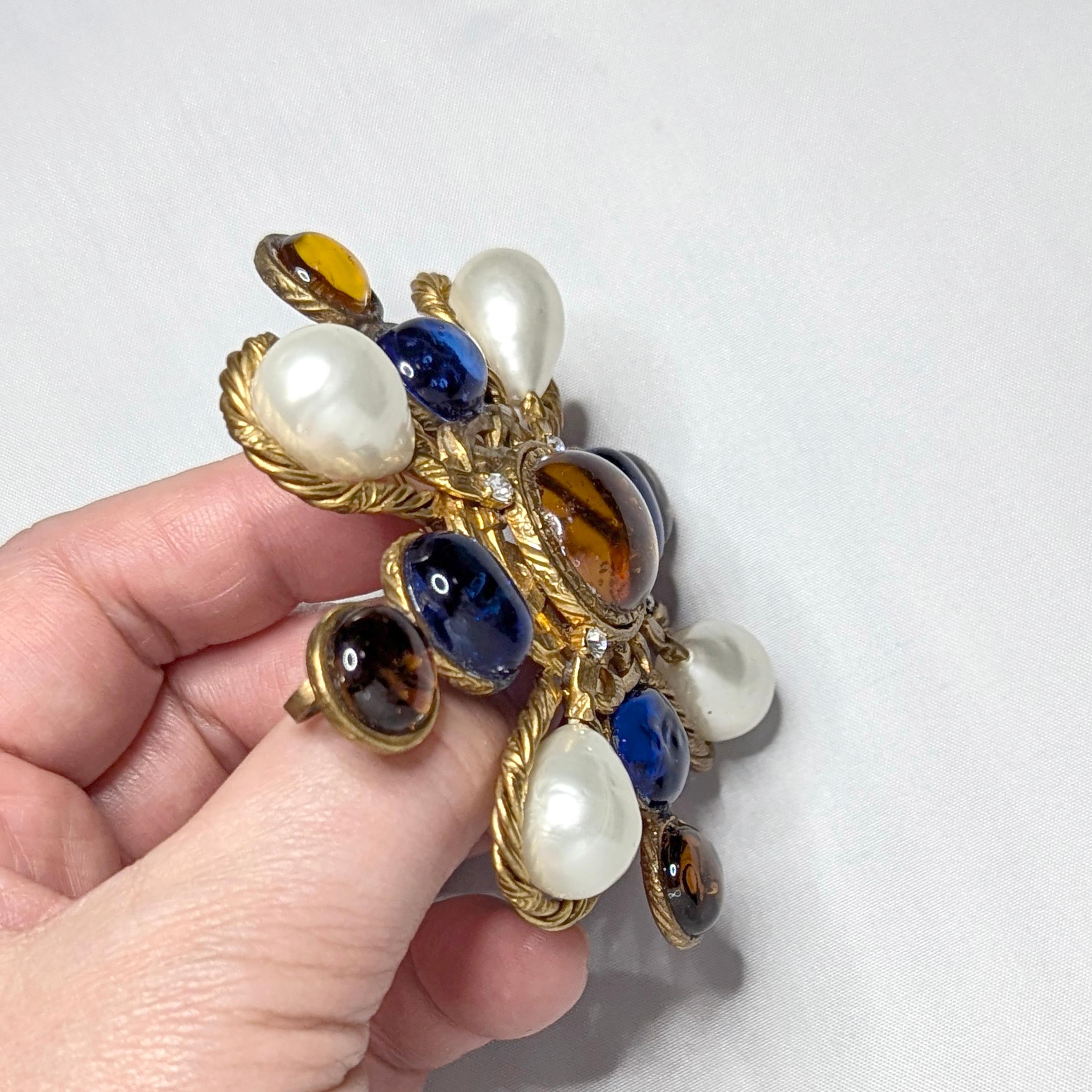 Modern 1970s CHANEL Large Gripoix Glass Pearl Brooch Pendant