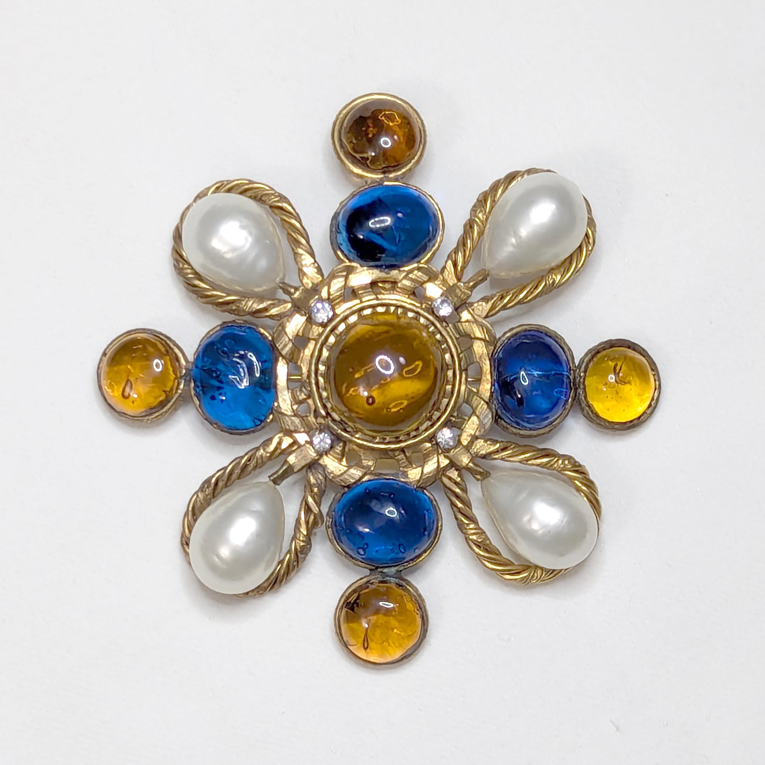 1970s CHANEL Large Gripoix Glass Pearl Brooch Pendant In Excellent Condition In New York, NY