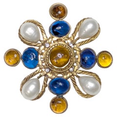 1970s CHANEL Large Gripoix Glass Pearl Brooch Pendant