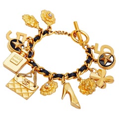 1990er Chanel Lederketten-Charm-Armband