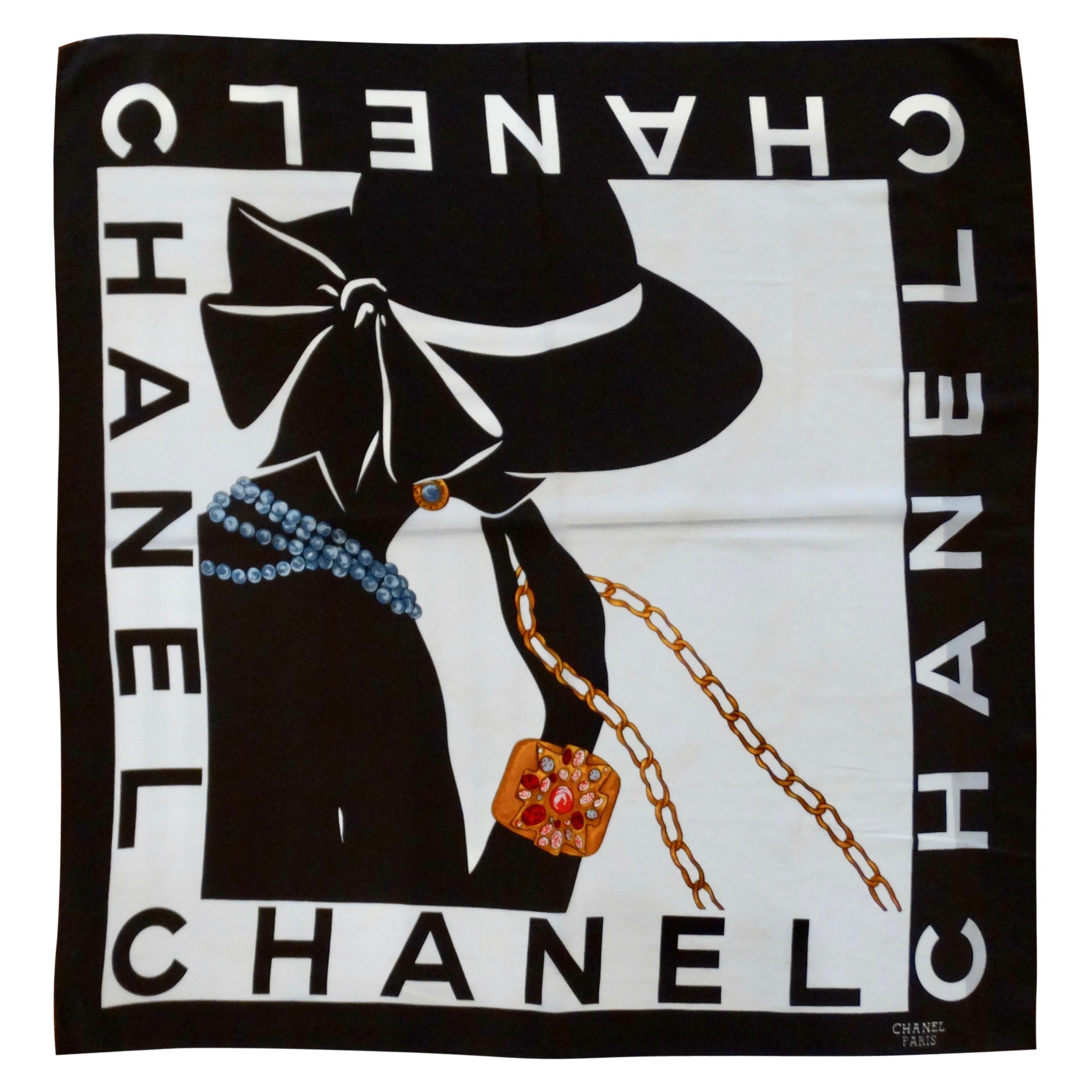 Vintage by Misty 1990s Chanel Interlocking CC Jewel Print Scarf