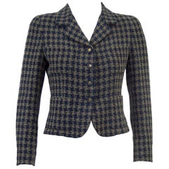 Vintage 1990s Chanel Navy and Cream Woven Plaid Cropped Jacket