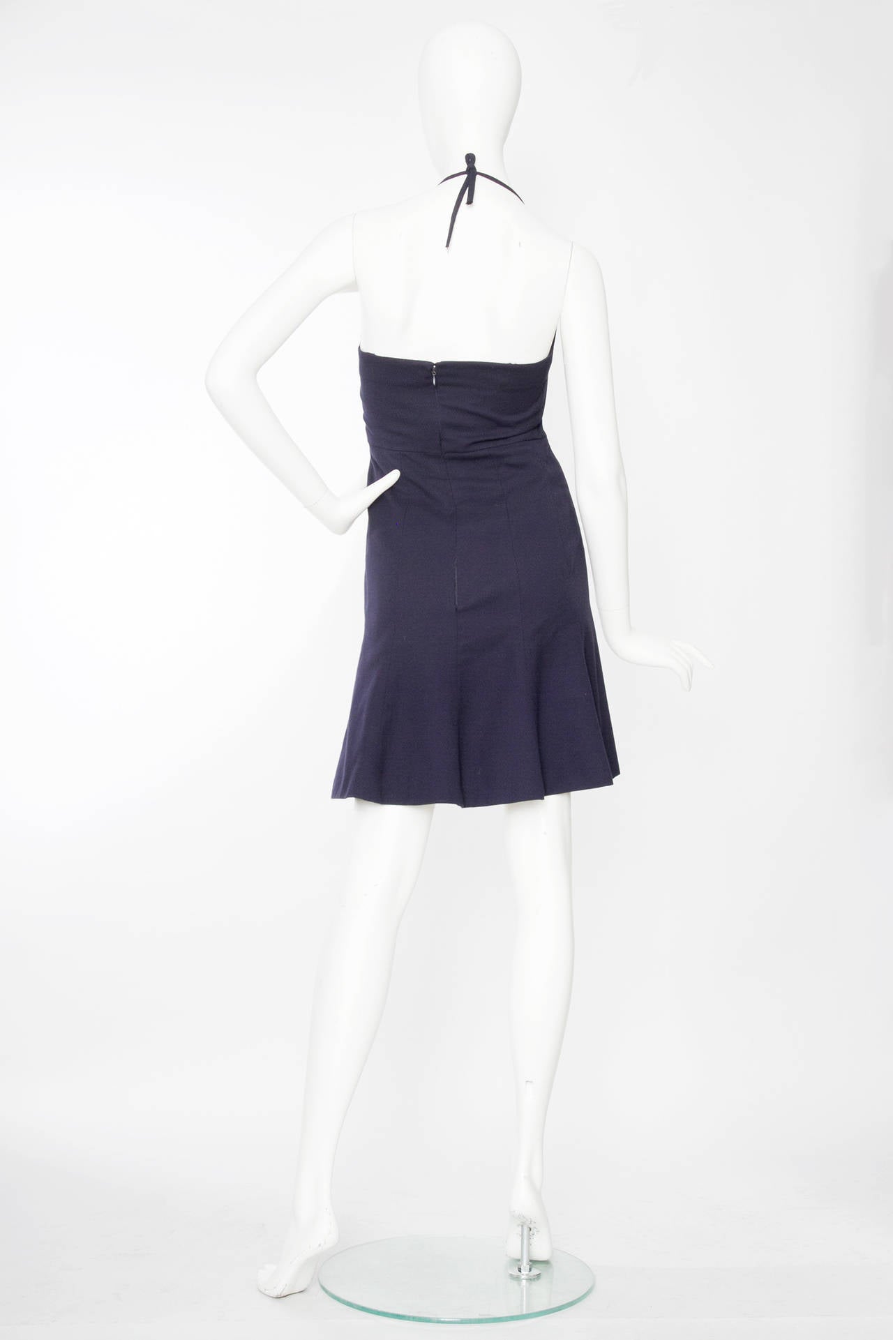 1990s Chanel Navy Cotton Dress In Good Condition For Sale In Copenhagen, DK