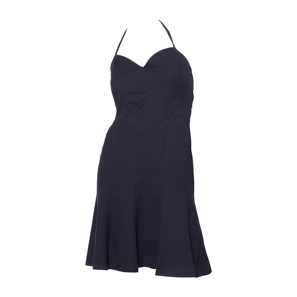 1990s Chanel Navy Cotton Dress For Sale