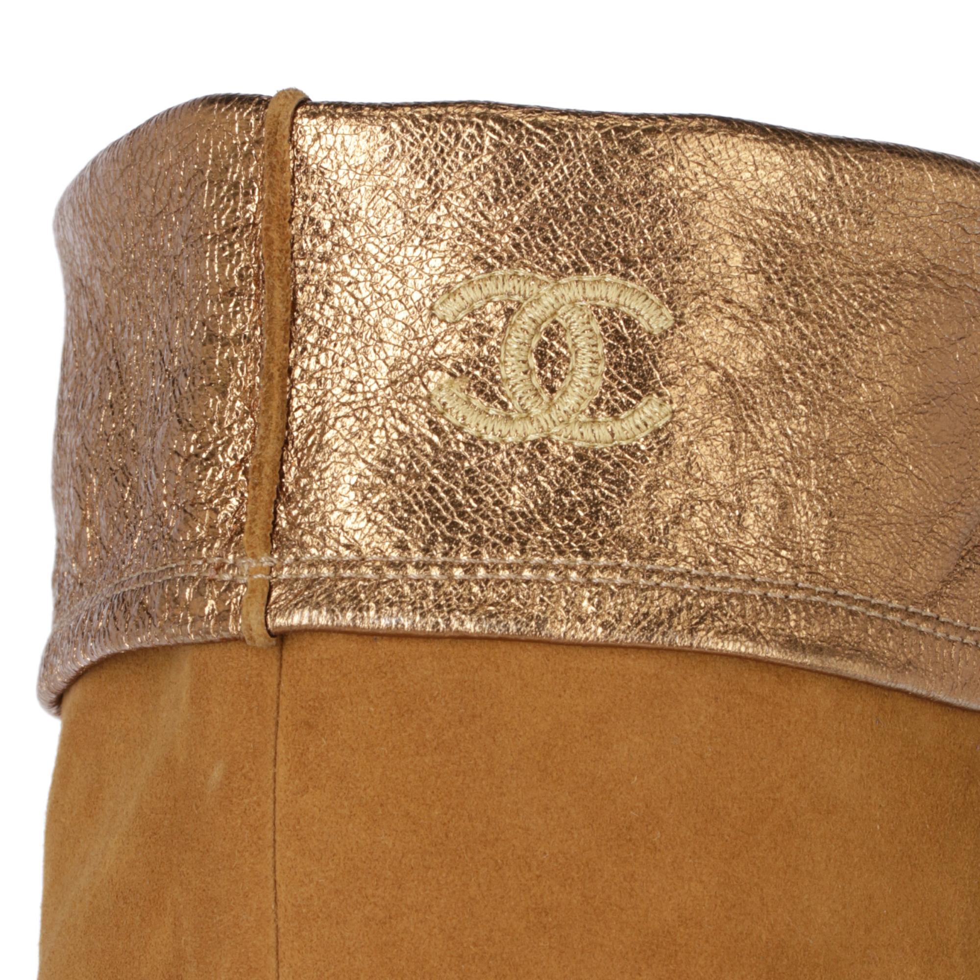 1990s Chanel Ocher Suede High Boots 1