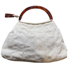1990’s Chanel off-white Cotton twill and bakelite tortoise shell shoulder bag