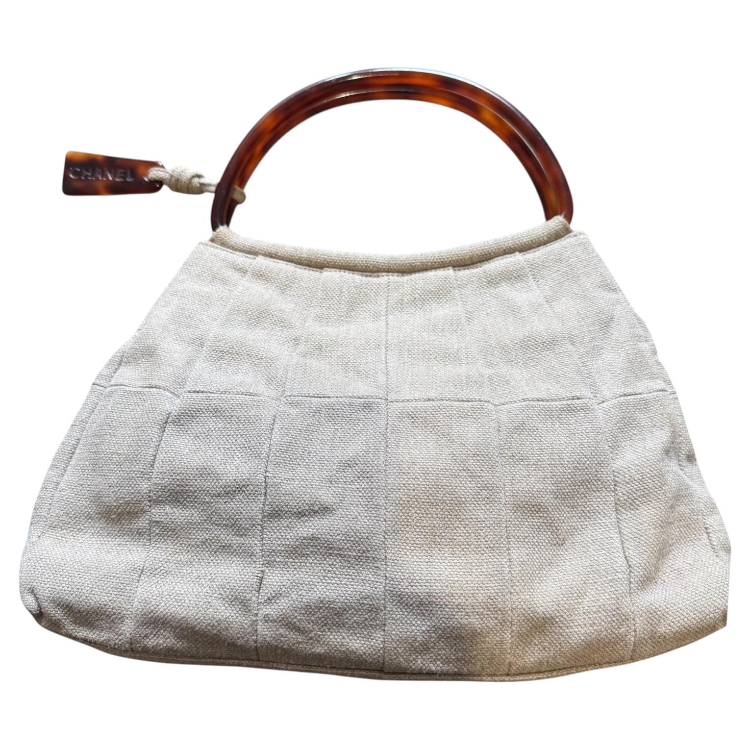 1990’s Chanel off-white Cotton twill and bakelite tortoise shell shoulder bag