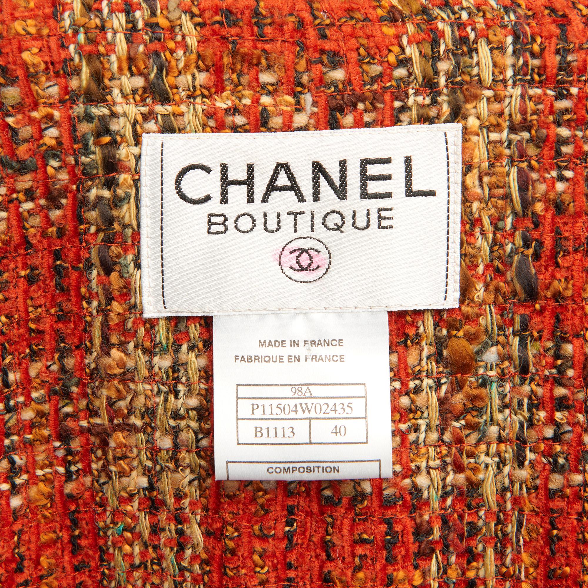 1990's Chanel Orange & Beige Wool Tweed Vintage Skirt Suit In Excellent Condition In Bishop's Stortford, Hertfordshire