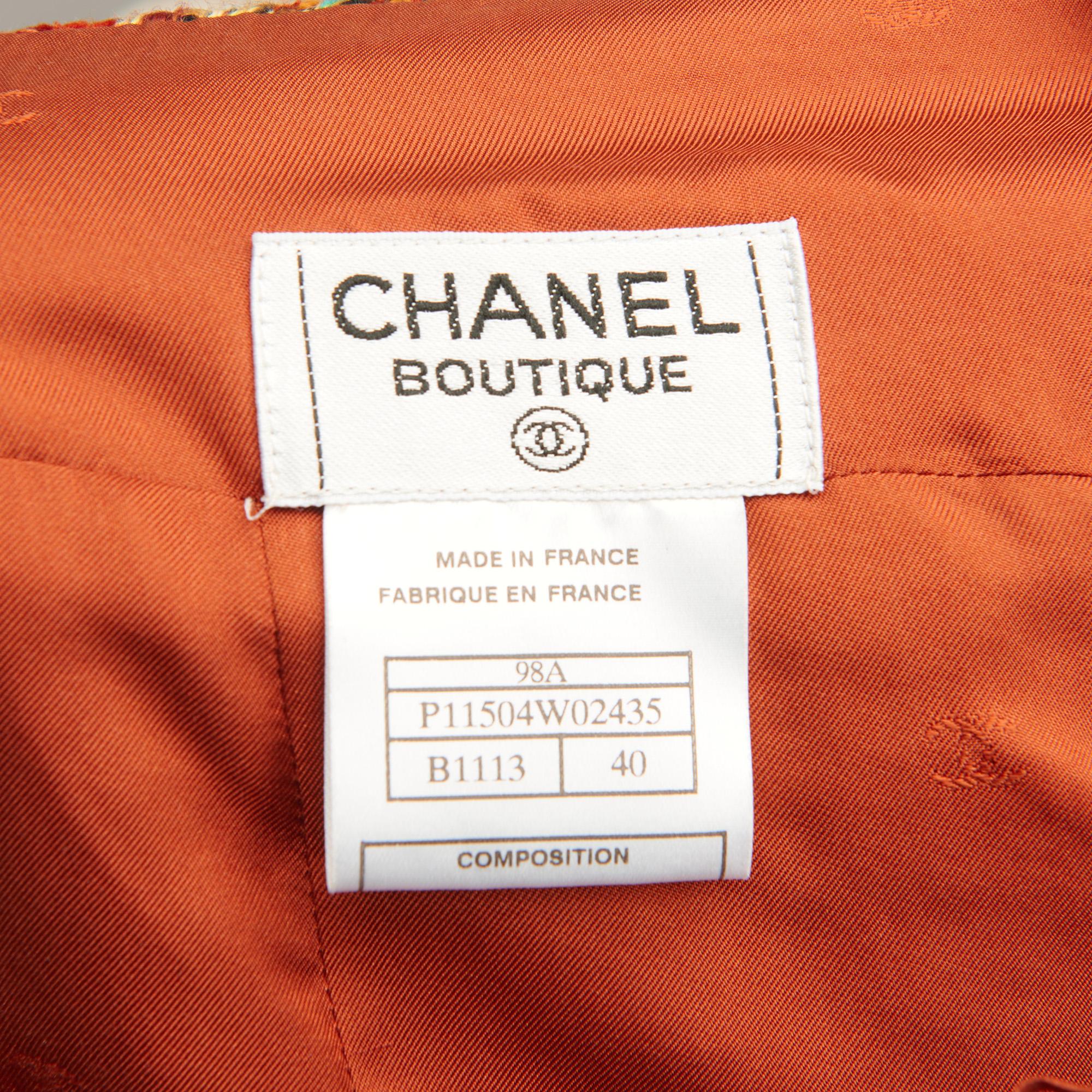 Women's 1990's Chanel Orange & Beige Wool Tweed Vintage Skirt Suit