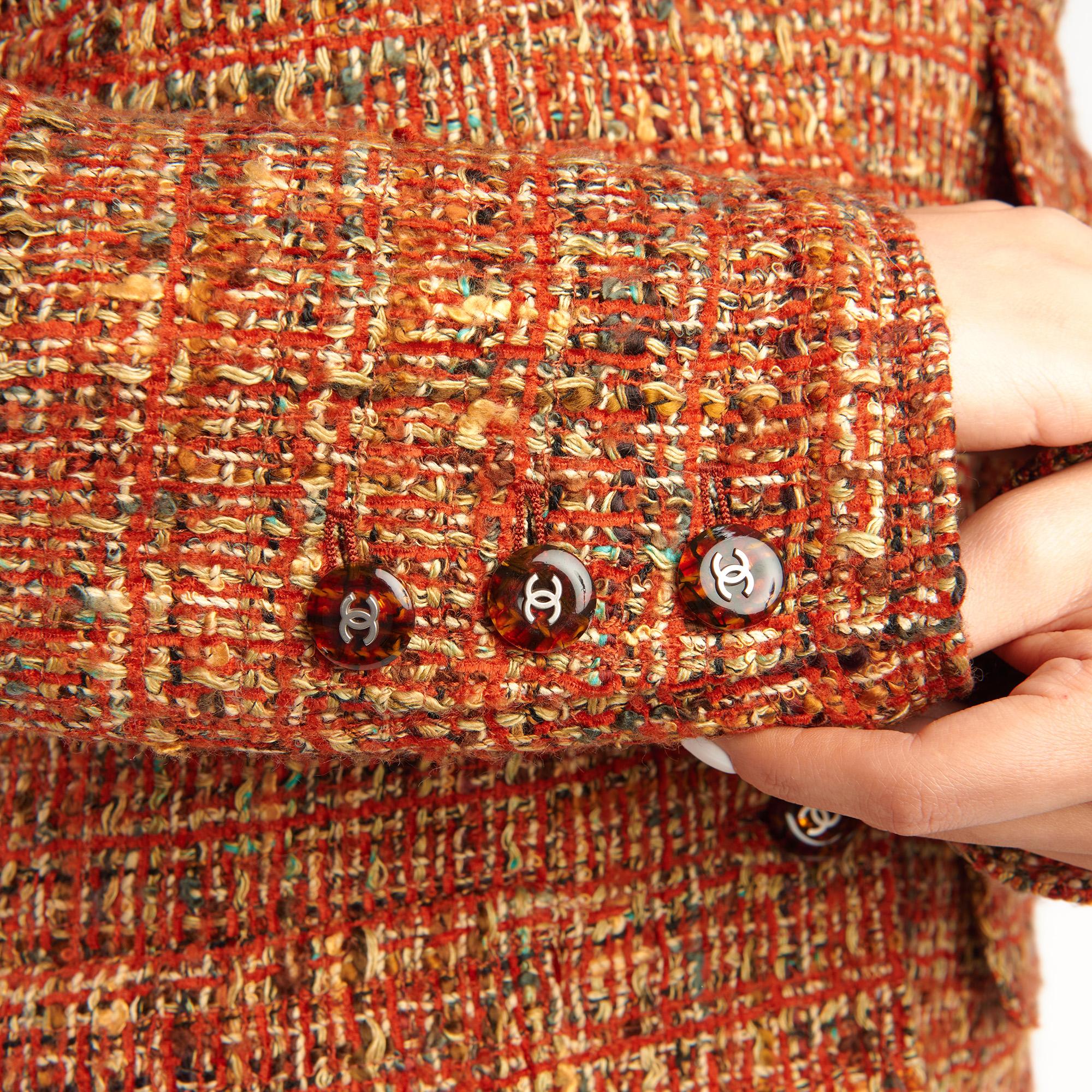 1990's Chanel Orange & Beige Wool Tweed Vintage Skirt Suit 2