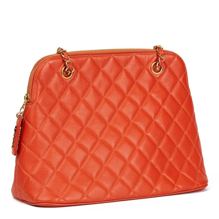 1996 Chanel Orange Quilted Caviar Leather Vintage Timeless Shoulder Bag ...
