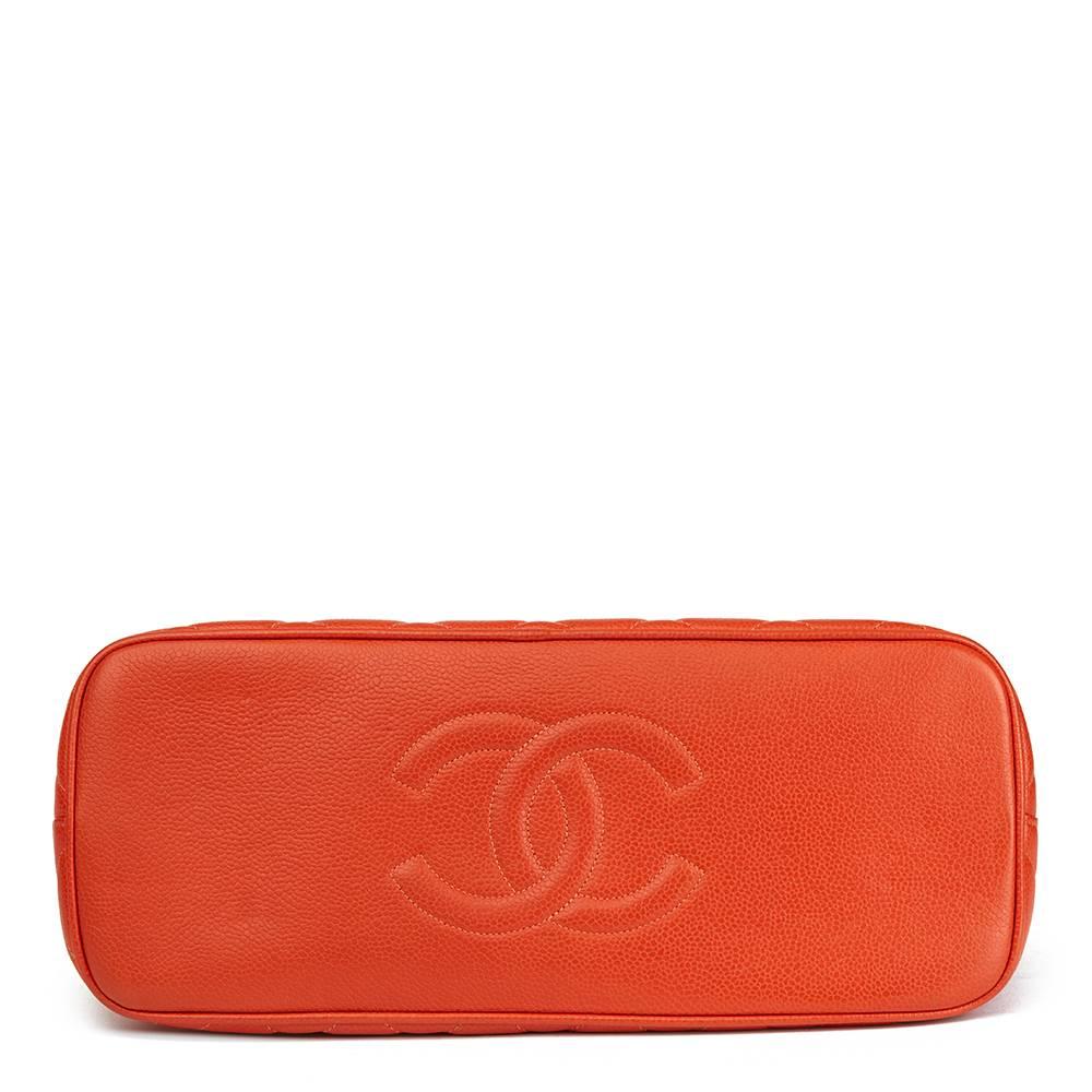Red 1996 Chanel Orange Quilted Caviar Leather Vintage Timeless Shoulder Bag