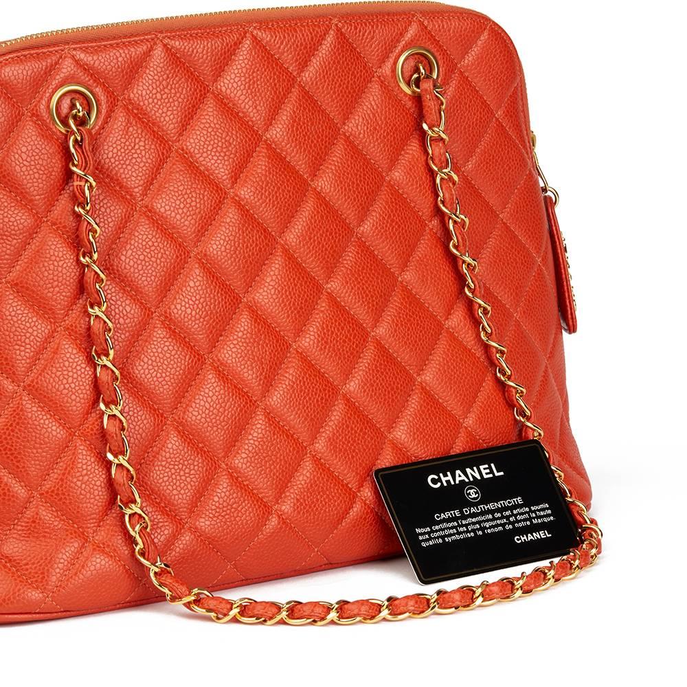 1996 Chanel Orange Quilted Caviar Leather Vintage Timeless Shoulder Bag 2