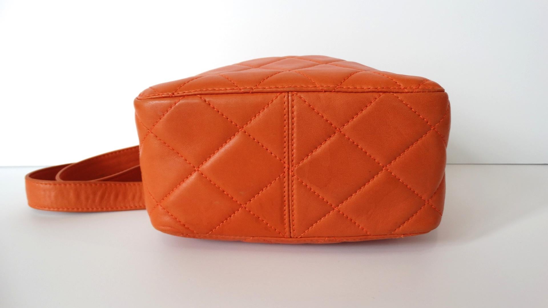 Women's or Men's 1990s Chanel Orange Quilted Leather Bucket Bag 