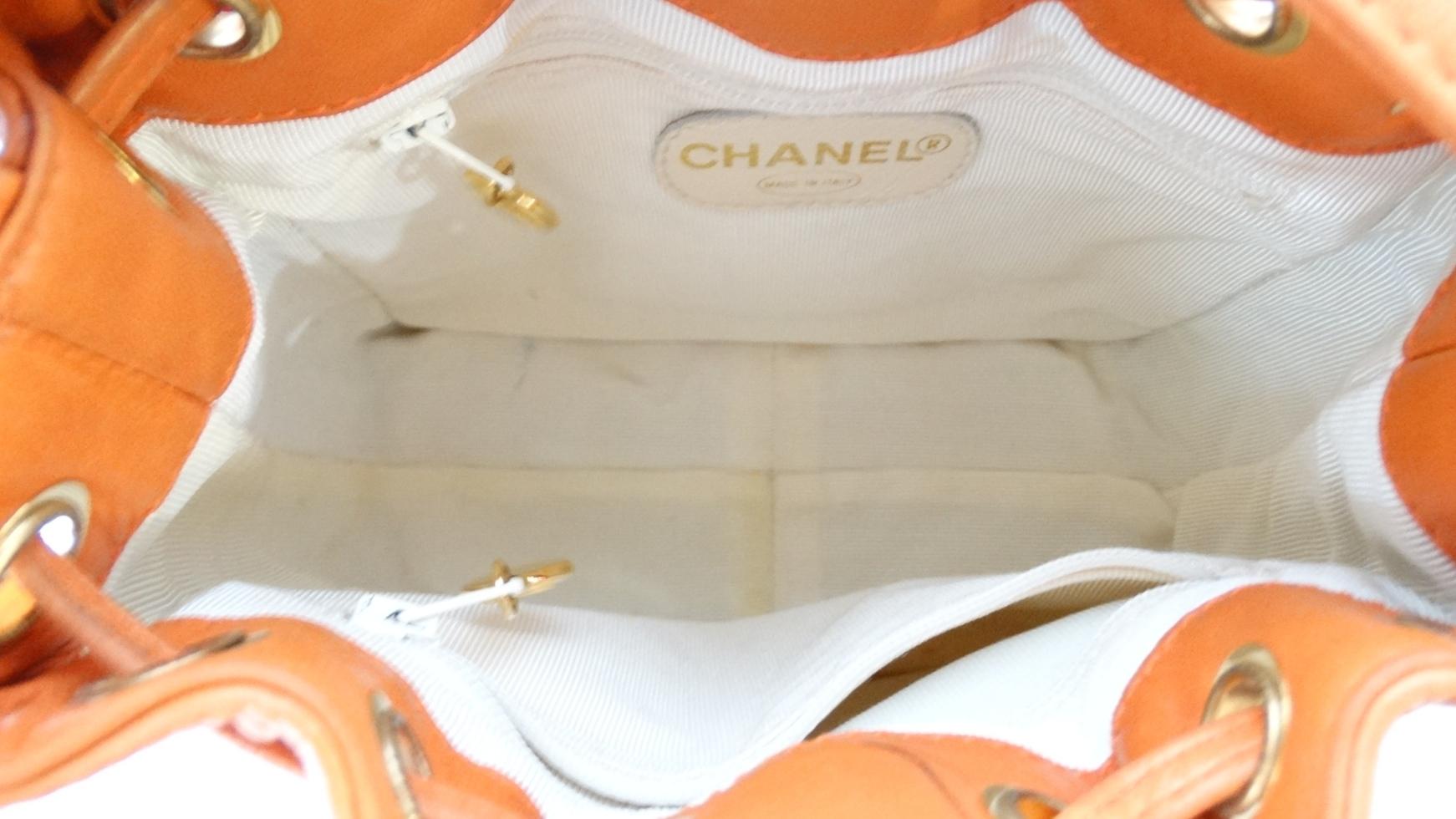 1990s Chanel Orange Quilted Leather Bucket Bag  1