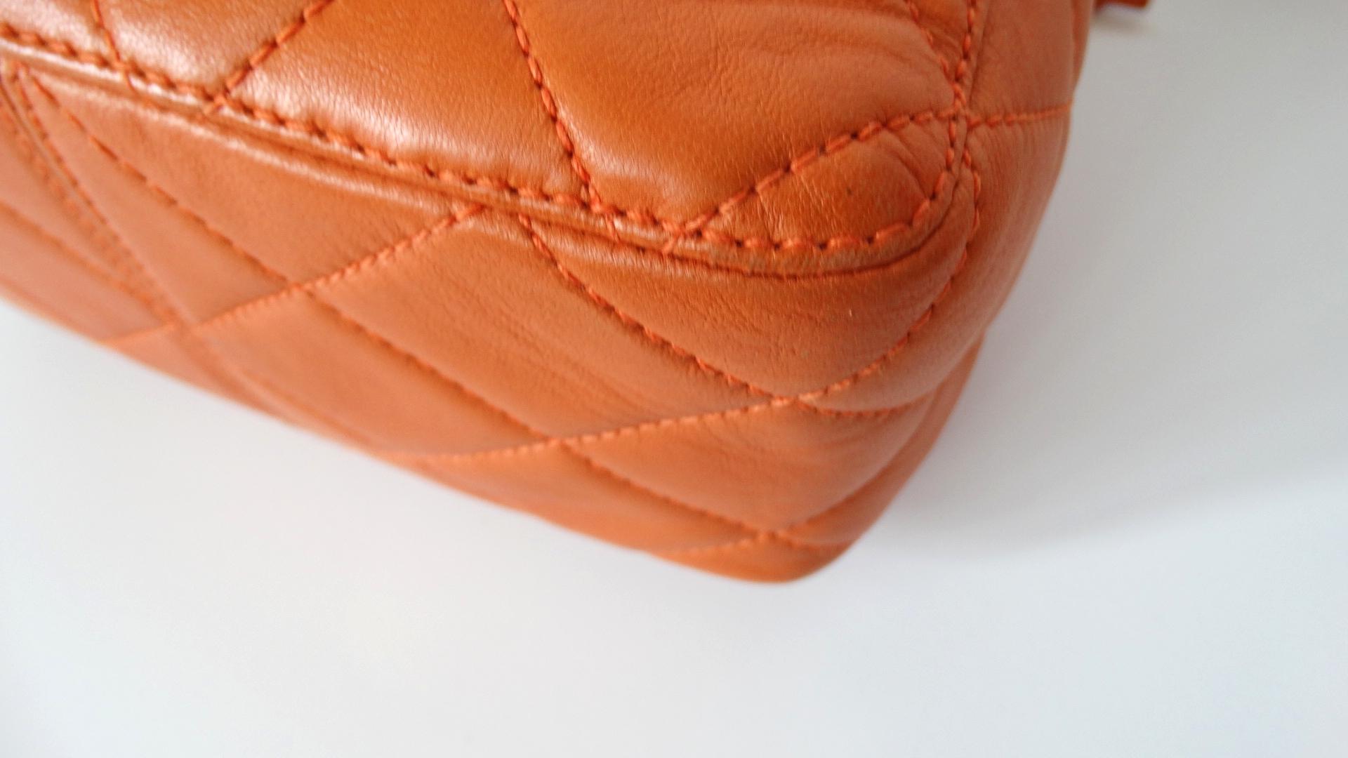 1990s Chanel Orange Quilted Leather Bucket Bag  4