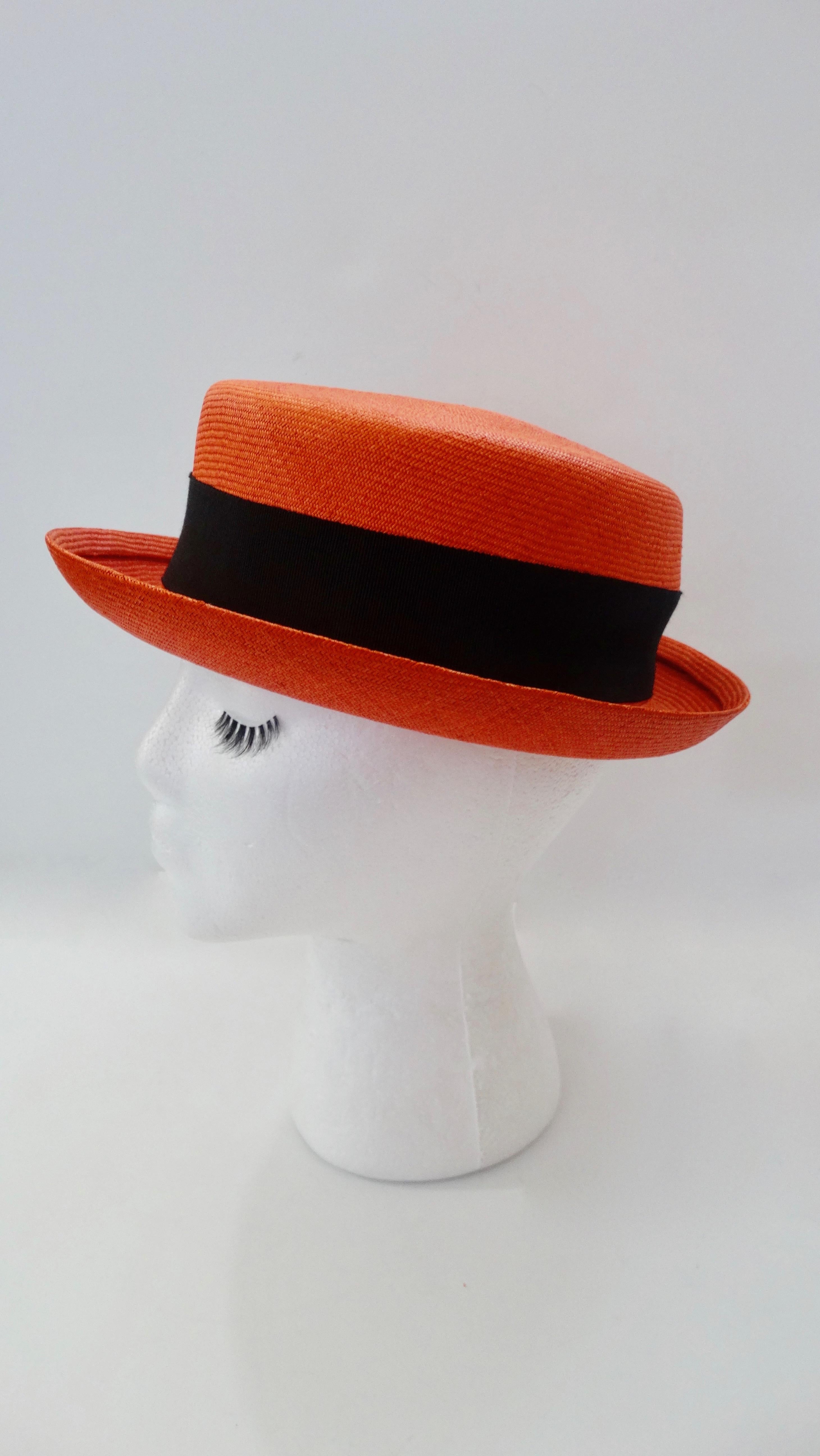1990s Chanel Orange Straw Boater Hat In Good Condition In Scottsdale, AZ