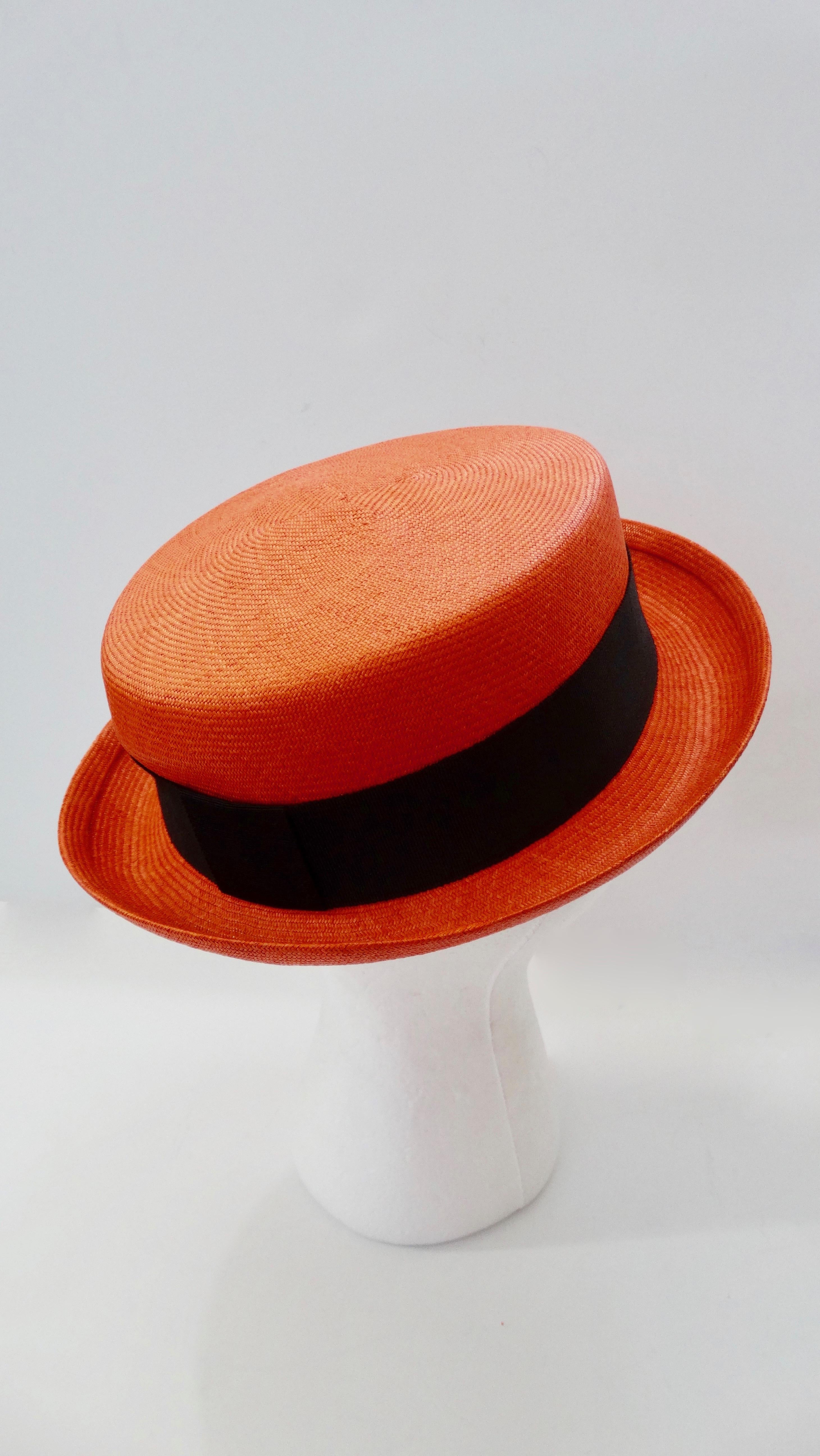 Women's or Men's 1990s Chanel Orange Straw Boater Hat