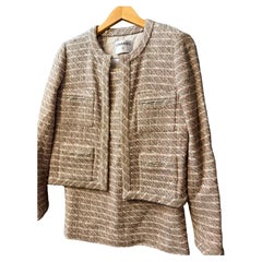 1990s CHANEL Pale Pink /Grey Jacket Skirt Suit, Size 42, 03P , Made in France