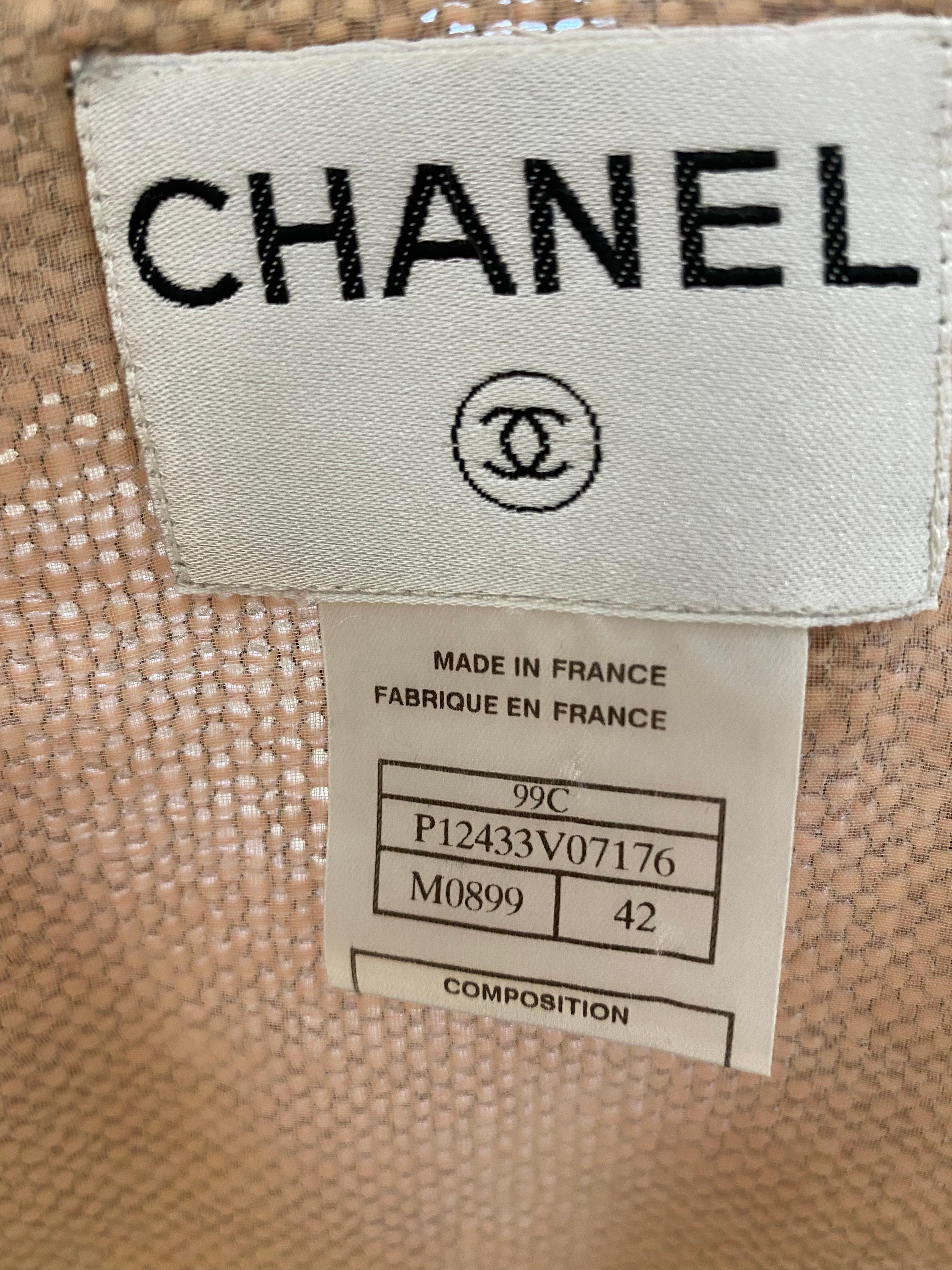 CHANEL, tailleur blazer jupe en laine rose pâle, années 1990 en vente 6