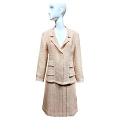 1990s CHANEL Pale Pink Wool Blazer Skirt Suit