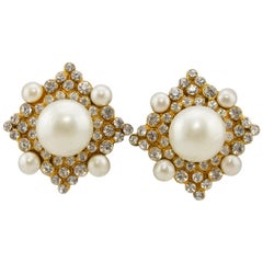 1990’s Chanel Pearl and Rhinestone Clip Earrings Col. 26