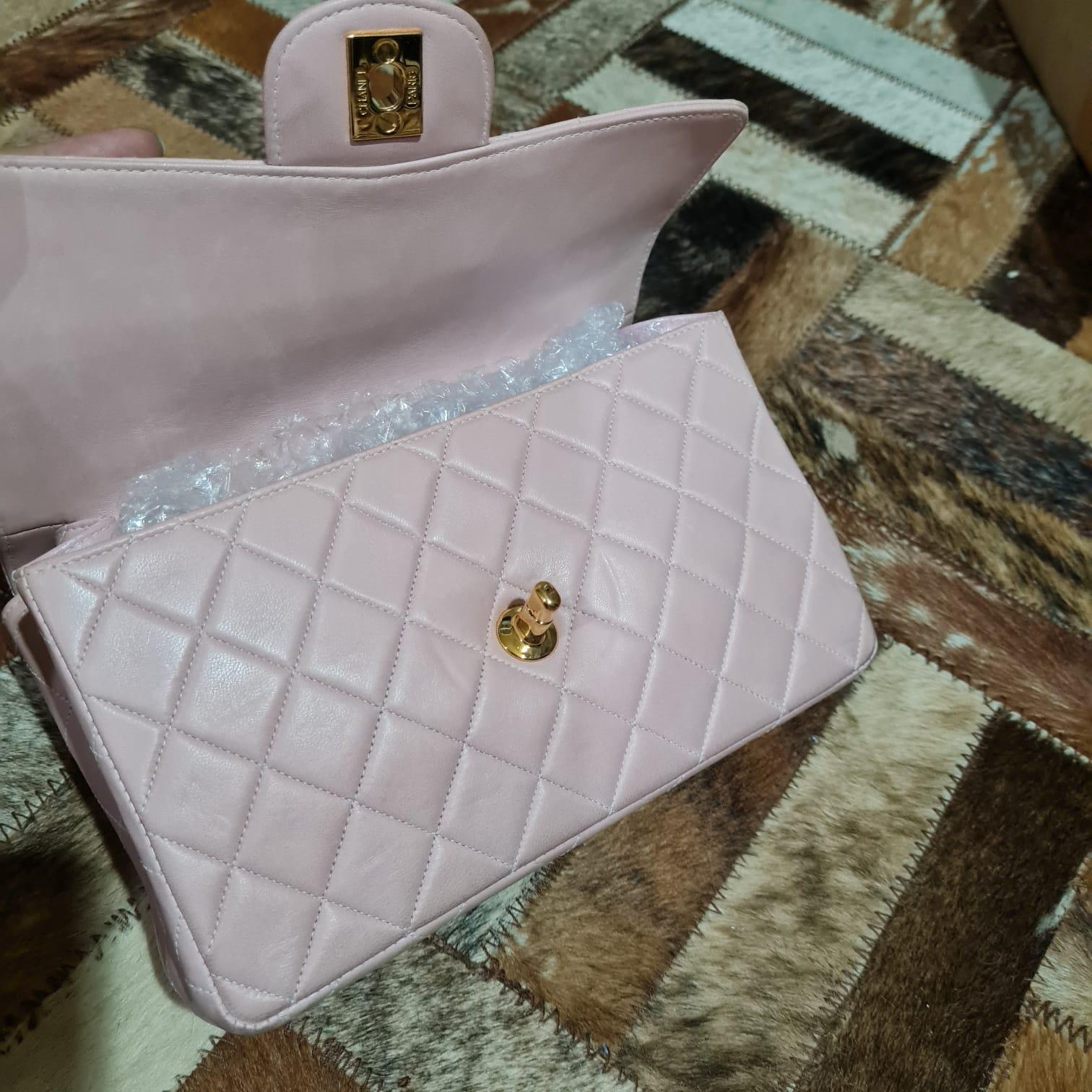 1990s Chanel Pink Leather Double Face Flap Bag 3