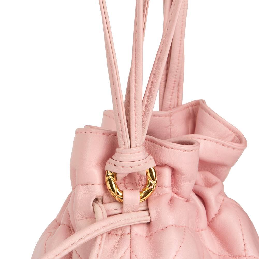 Beige 1990 Chanel Pink Quilted Lambskin Vintage Timeless Bucket Bag