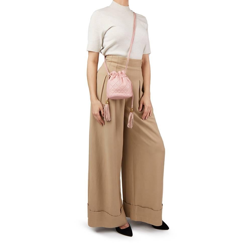 1990 Chanel Pink Quilted Lambskin Vintage Timeless Bucket Bag 1