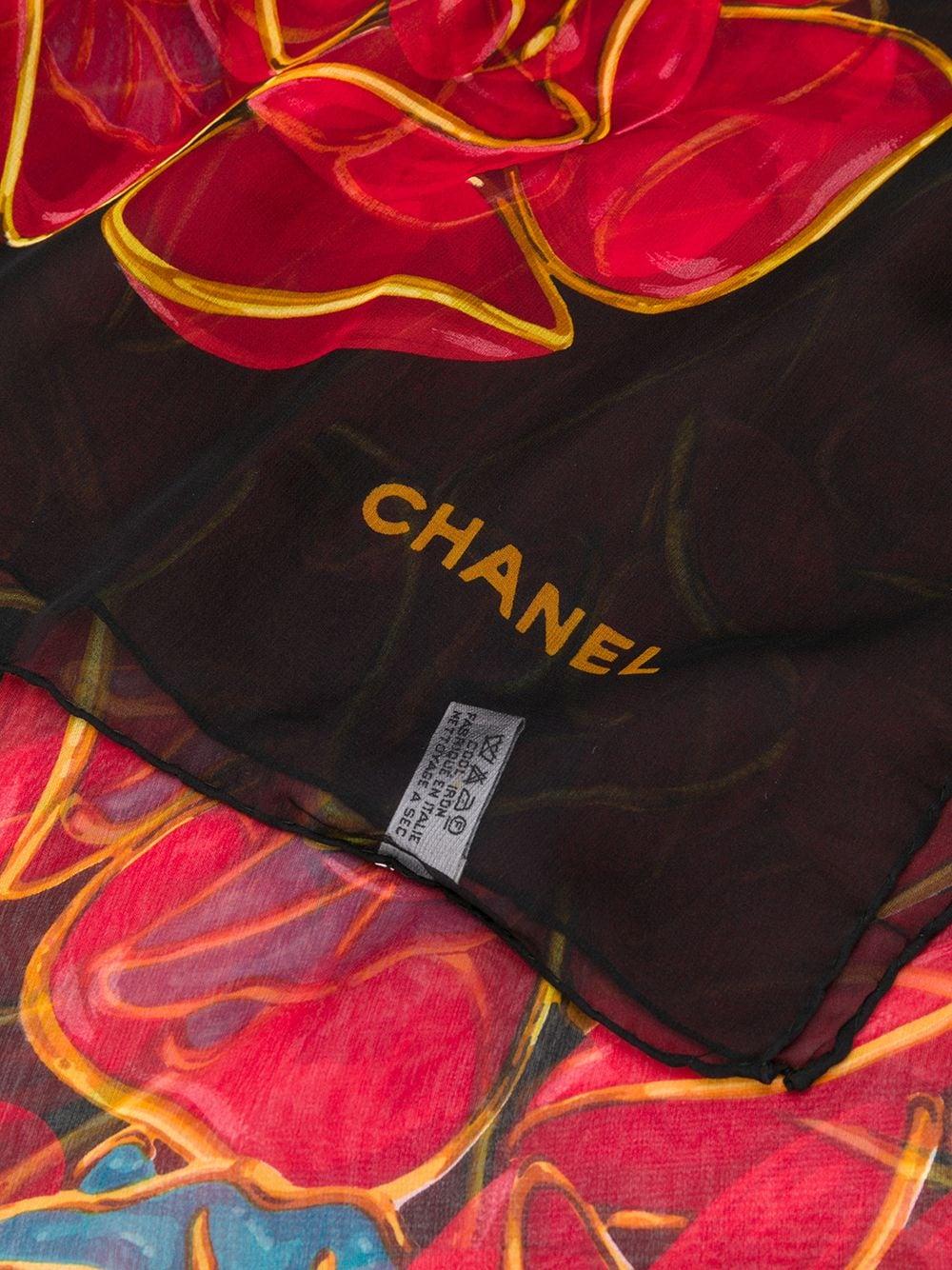 Red 1990s Chanel Printed Scarf