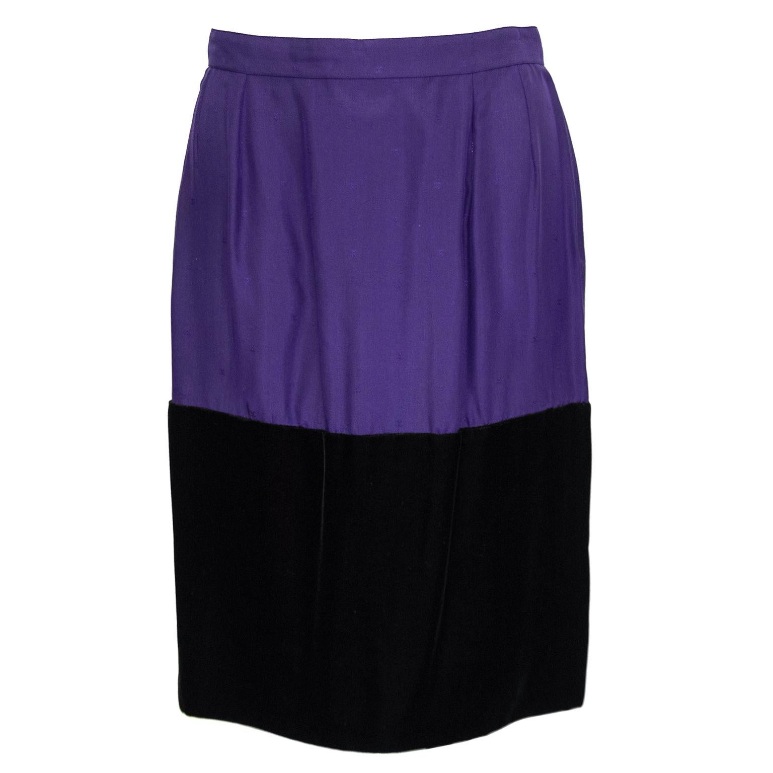 Women's 1980s Chanel Purple and Black Velvet Coat Dress and Skirt Ensemble  For Sale