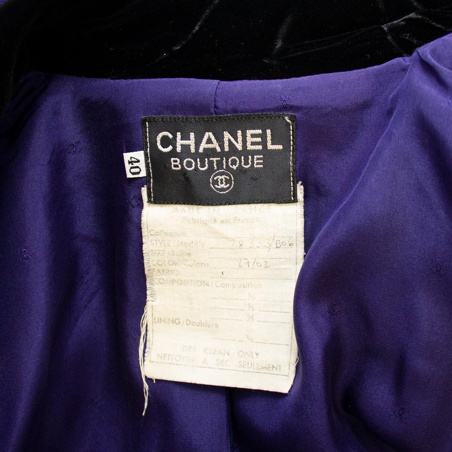 1980s Chanel Purple and Black Velvet Coat Dress and Skirt Ensemble  For Sale 1
