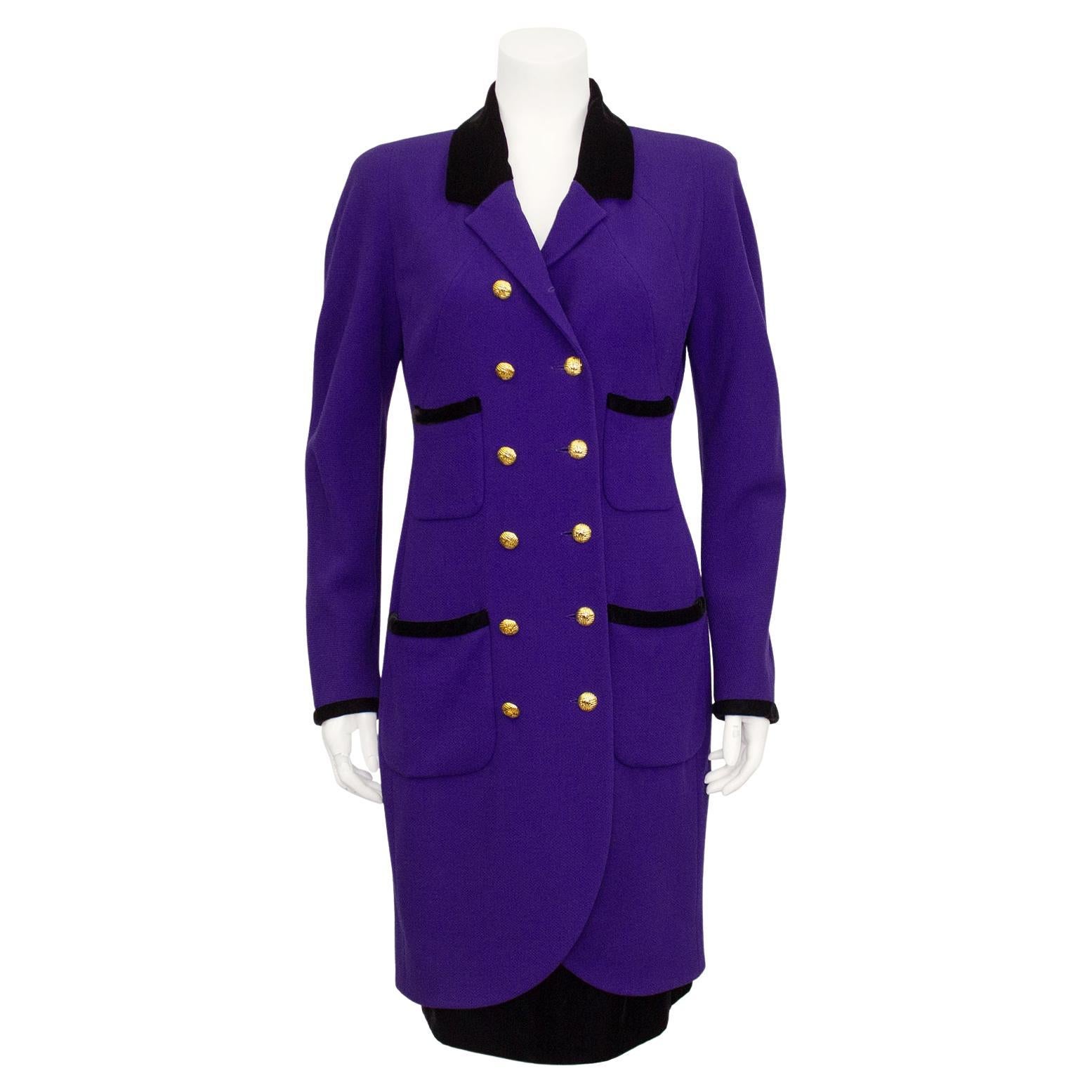 Ensemble robe et jupe en velours violet et noir Chanel, années 1980 