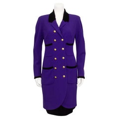 Retro 1990s Chanel Purple and Black Velvet Coat Dress and Skirt Ensemble 