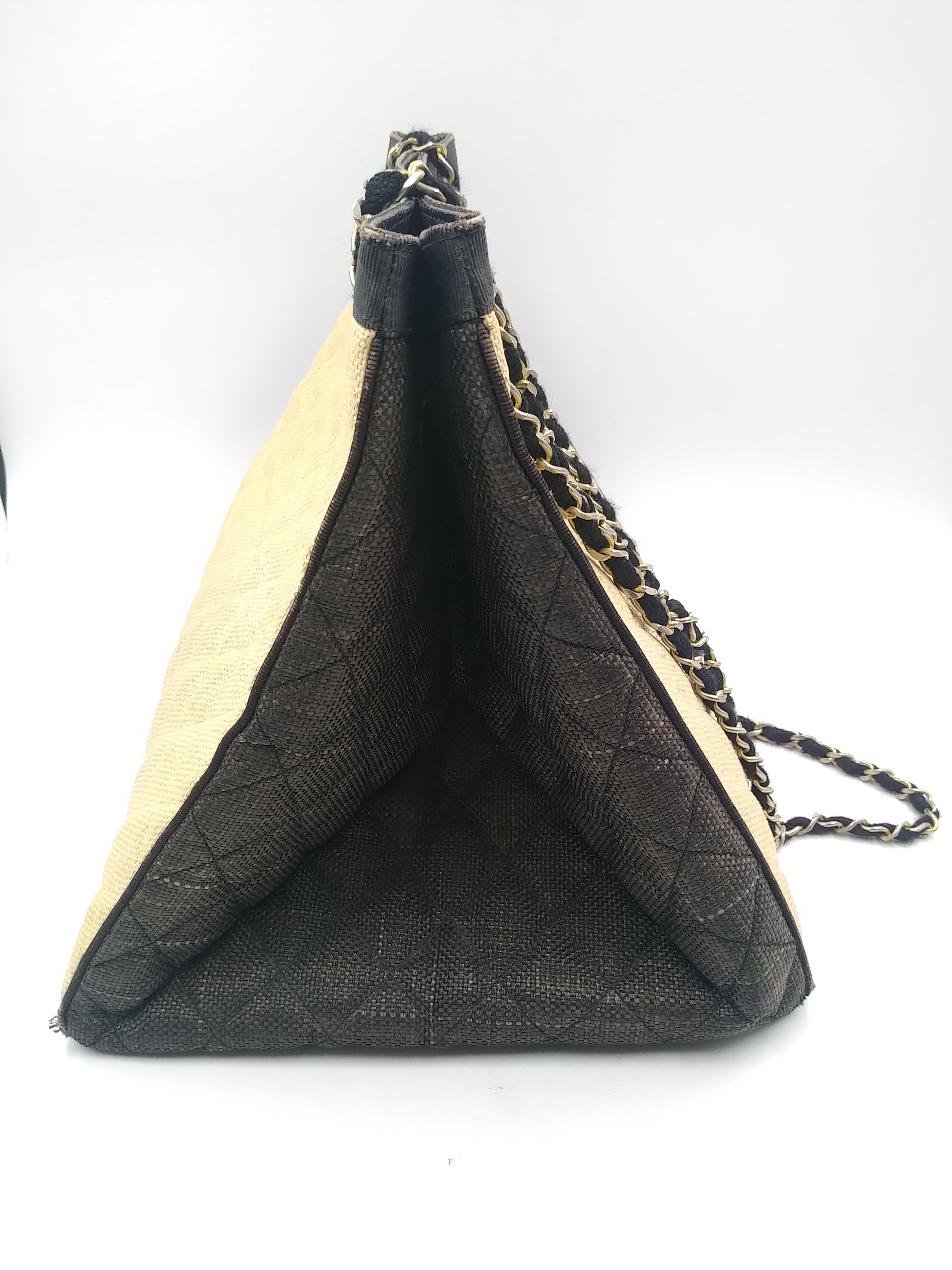 Brown 1990s Chanel Raffia Straw CC Logo Quilted Chain bag