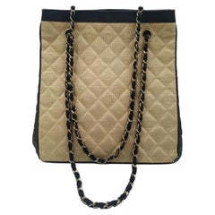 1990s Chanel Raffia Straw CC Logo Quilted Chain bag