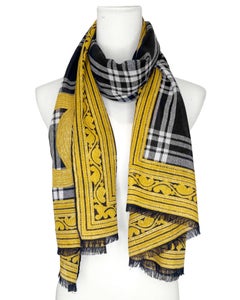 1990's Chanel Rectangular Black, White and Gold Silk Scarf