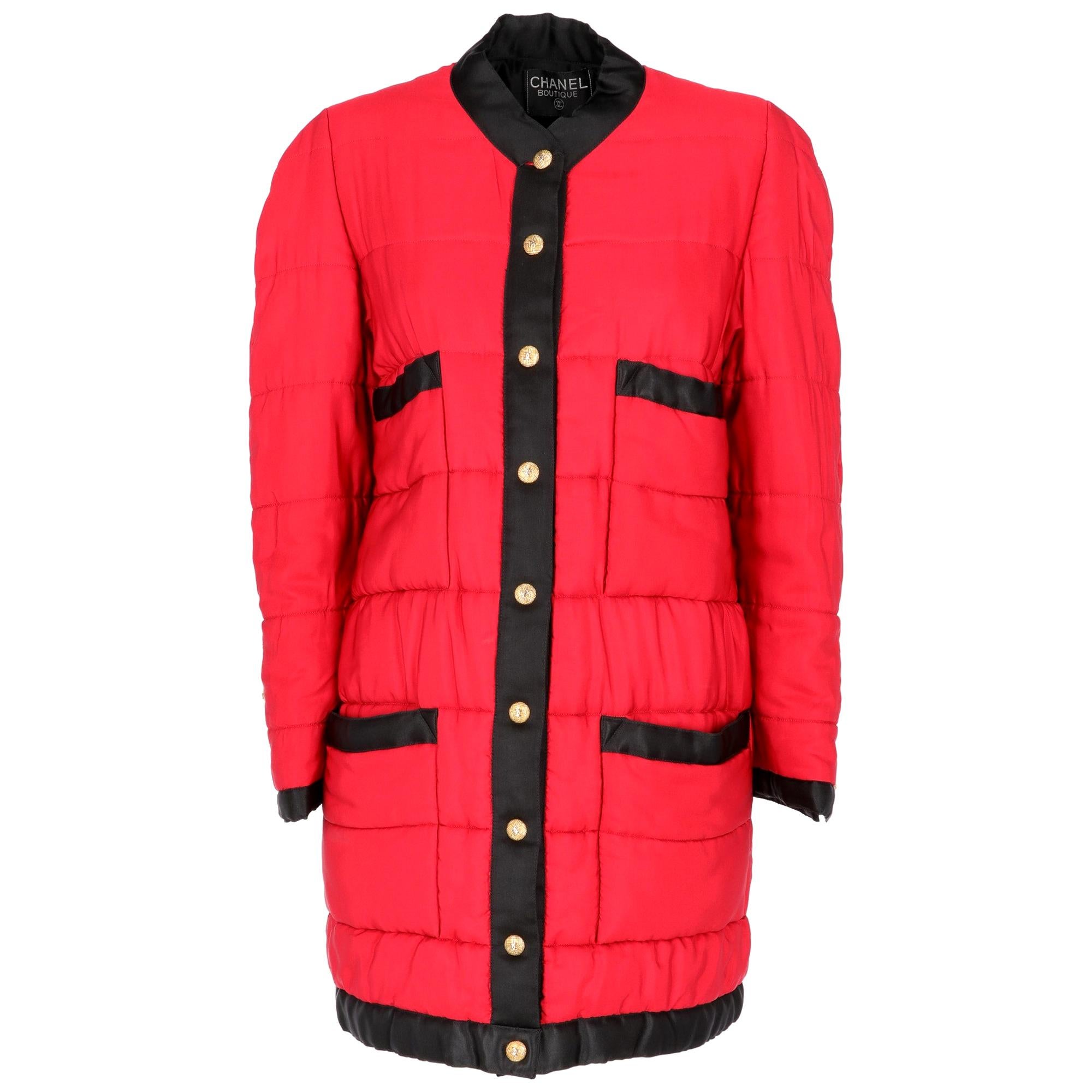 1990s Chanel Red And Black Duffle Coat