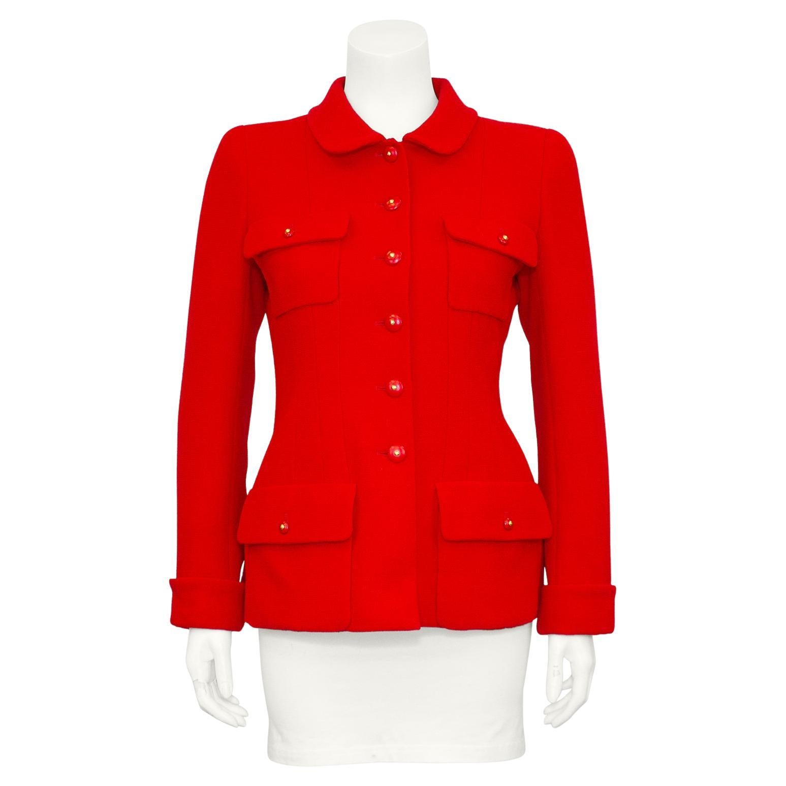 1990s Chanel Red Boucle Jacket at 1stDibs  chanel red jacket, red chanel  jacket, red chanel suit