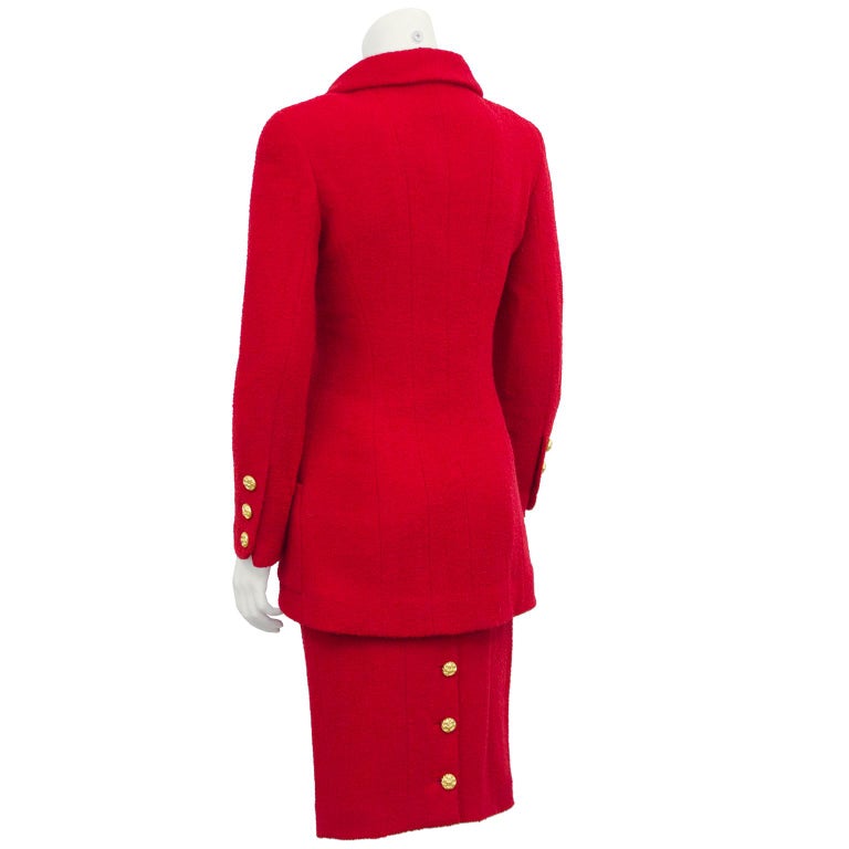 1990's Chanel Red Boucle Skirt Suit at 1stDibs